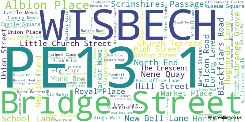 A word cloud for the PE13 1 postcode